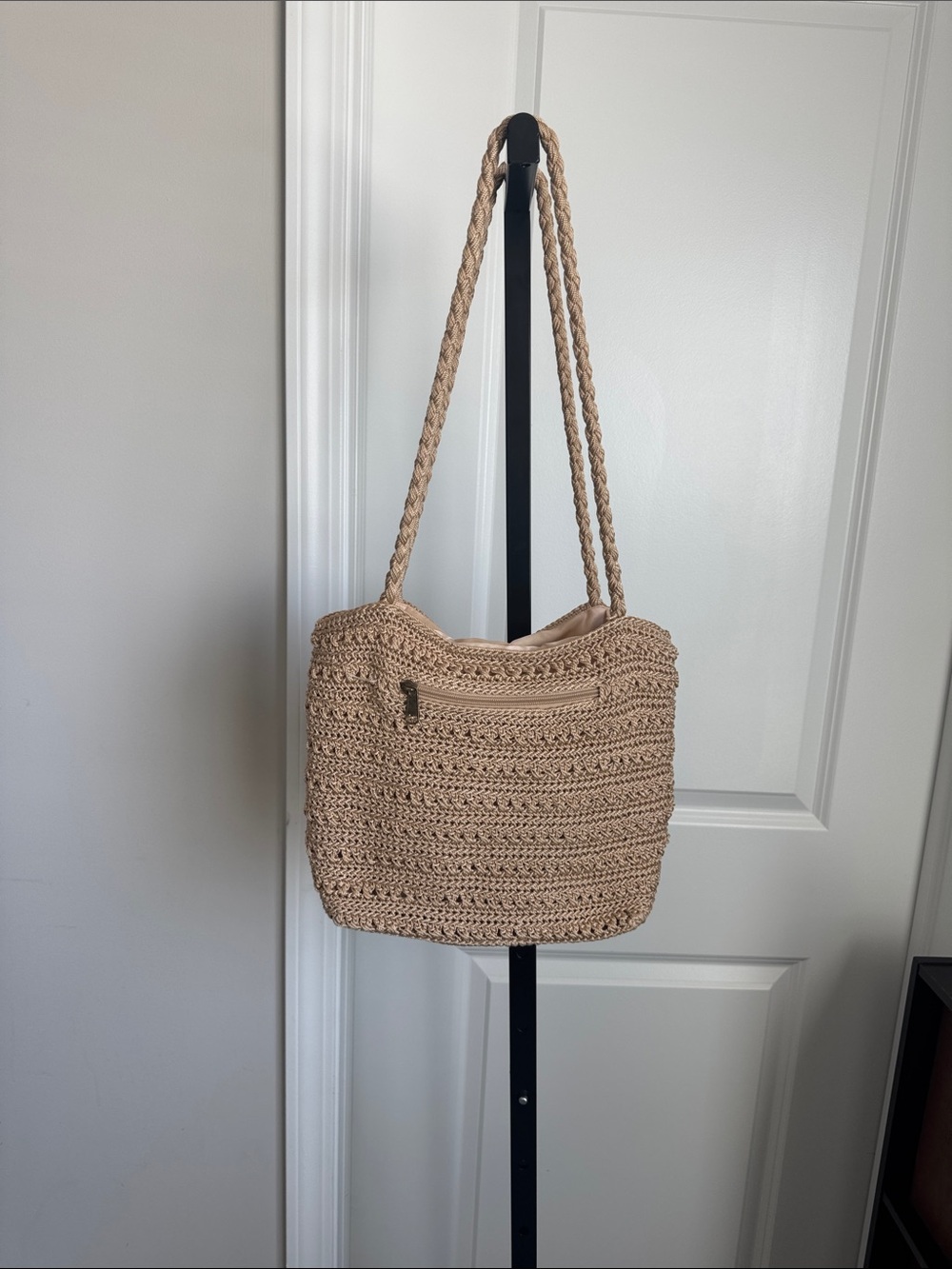 croft & barrow Beige Crochet Shoulder Bag with Braided Straps